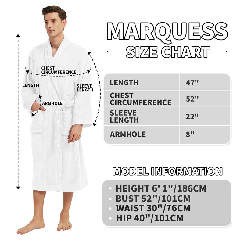 Marquess All-Cotton Bathrobe Thick Plush Cloth Housecoat Terry Toweling, Sweat Steaming Clothes Comfortable & Warm (White) - Image 2